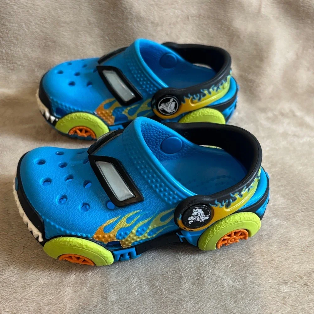 Crocs Fun Lab Toddler Boys Blue Flame Truck Clogs Shoes Size C5